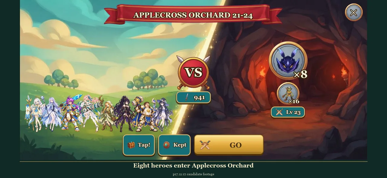Eight heroes ready for a Den journey in Applecross Orchard.